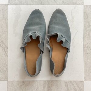 Anthropologie Blue Suede Ruffle Loafers